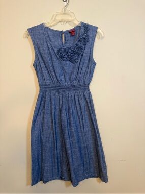 Merona Blue Chambray Floral Trim Tank Dress